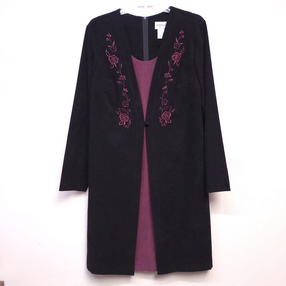 Vintage Whimsigoth Dress Size 14 Fashion Bug Black Rose Embroidered Cardigan
